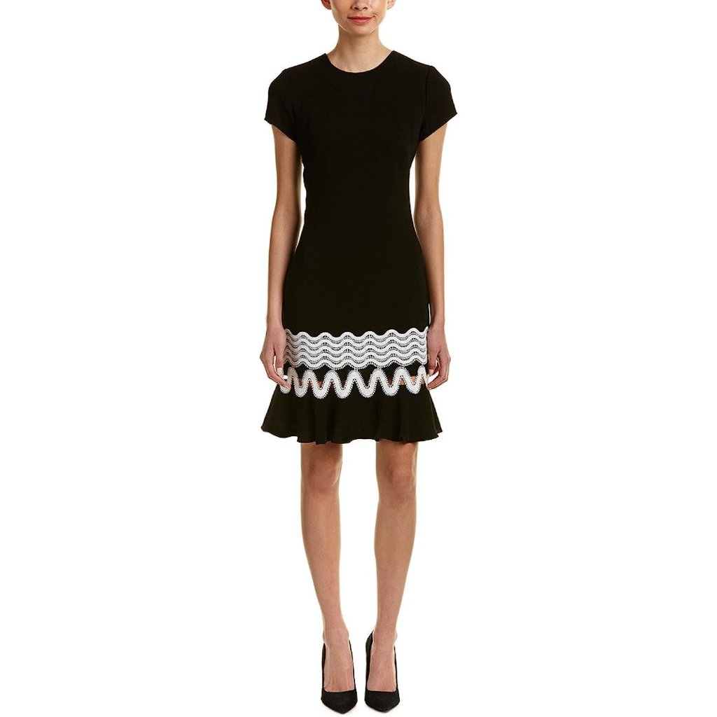 Nwt Womens Size 0 Shoshanna Black White Lombard Short Sleeve Mini Dress